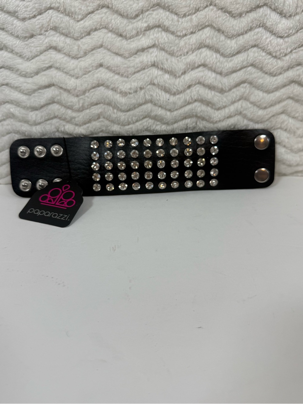 Paparazzi Black Leather Cuff Bracelet with Clear Studs so so awesome 😎